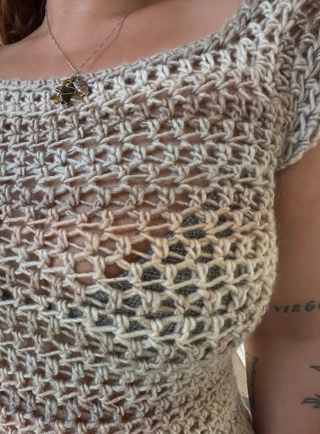 Mesh Beige Mini Dress