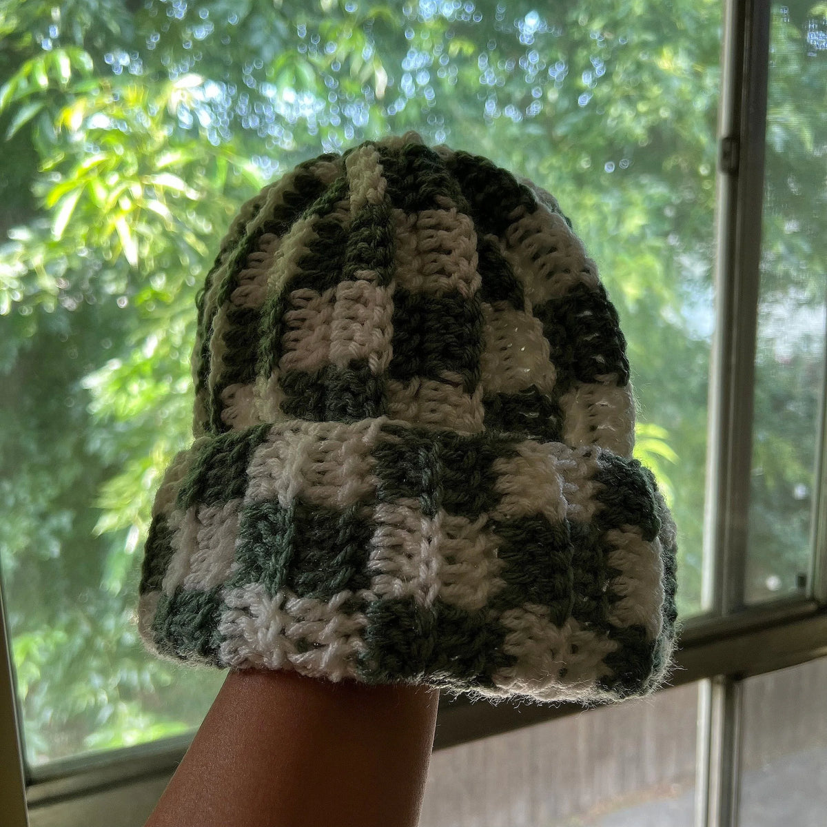 Green Checker Beanie